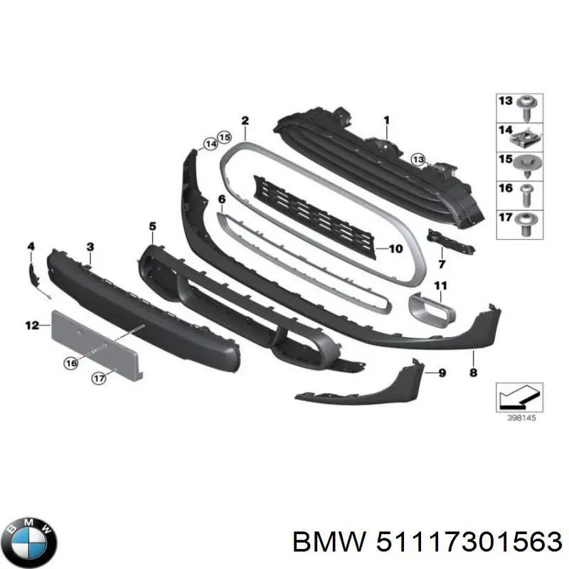 51114824419 BMW Grelha central do pára-choque dianteiro