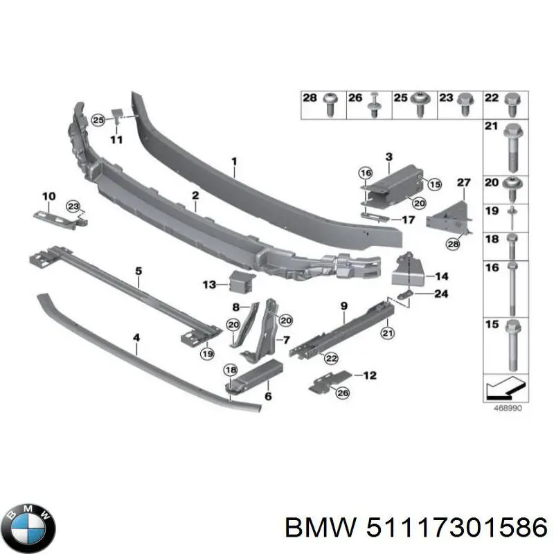51117301586 BMW Consola de reforçador do pára-choque dianteiro