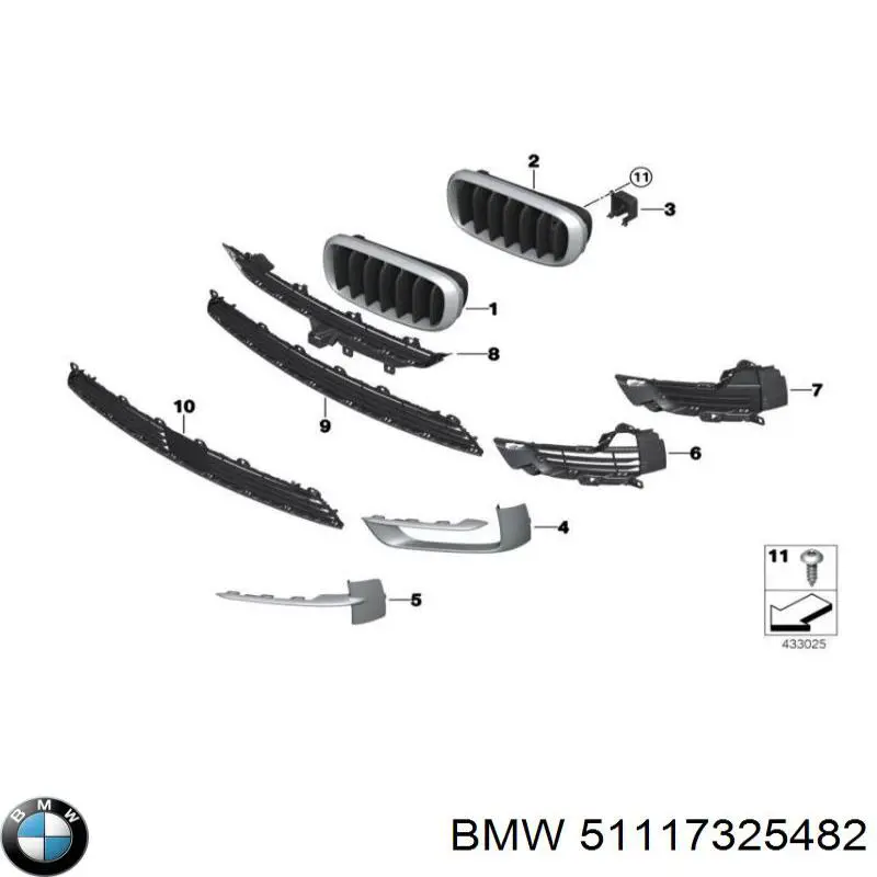 51117325482 BMW Grelha inferior do pára-choque dianteiro