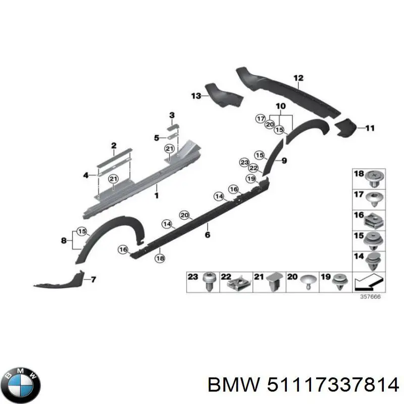 Spoiler direito do pára-choque dianteiro 51117337814 BMW