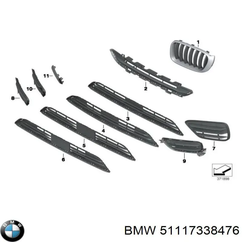 51117338476 BMW Grelha inferior do pára-choque dianteiro