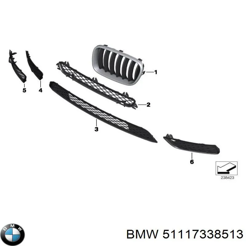 51117338513 BMW Grelha esquerda inferior do pára-choque dianteiro