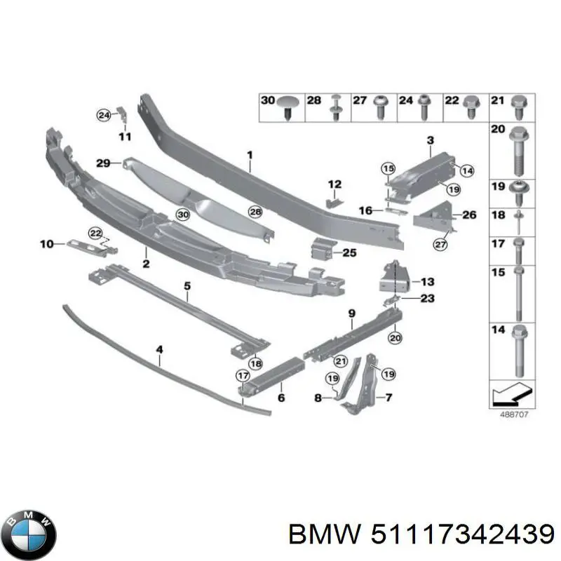 Compre 51117342439 BMW Reforçador do pára-choque dianteiro