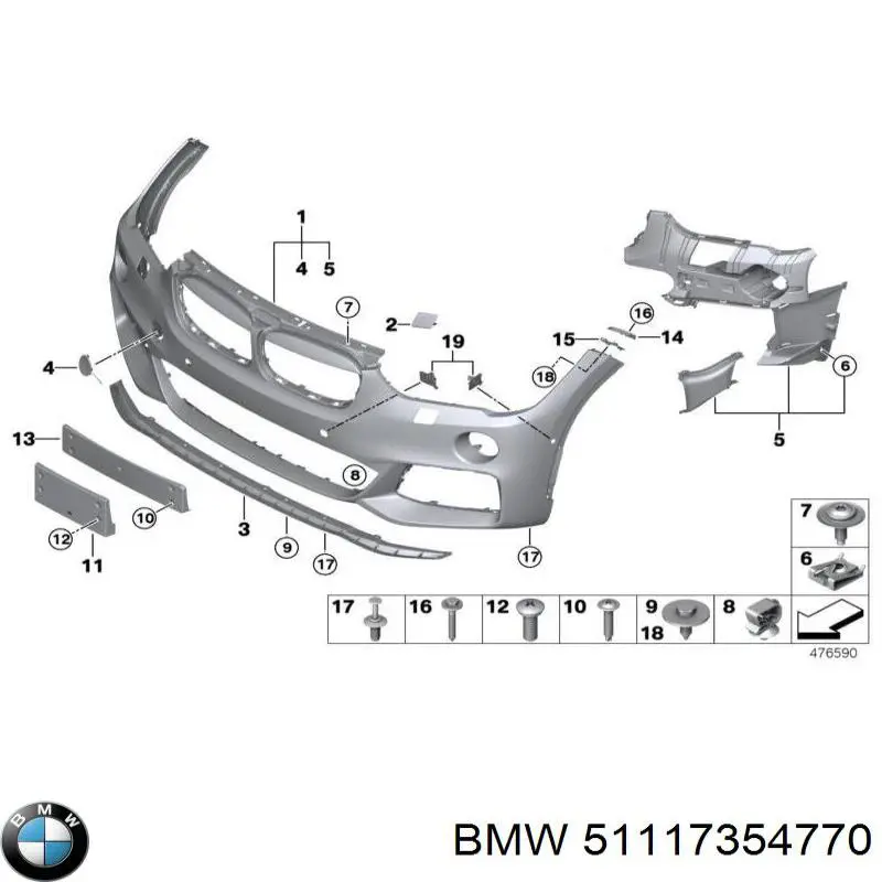 51117354770 BMW Guia do pára-choque dianteiro