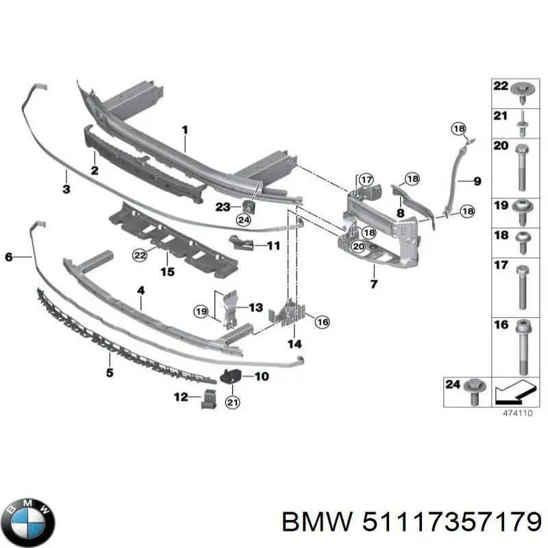 51117357179 BMW Consola do pára-choque dianteiro esquerdo