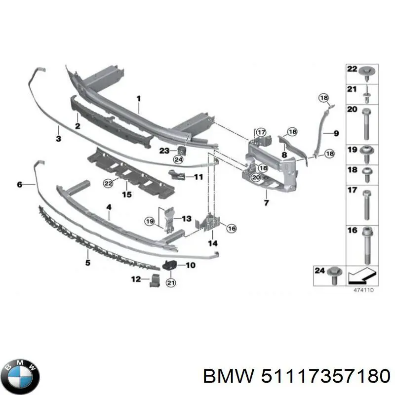 51117357180 BMW Consola de reforçador do pára-choque dianteiro