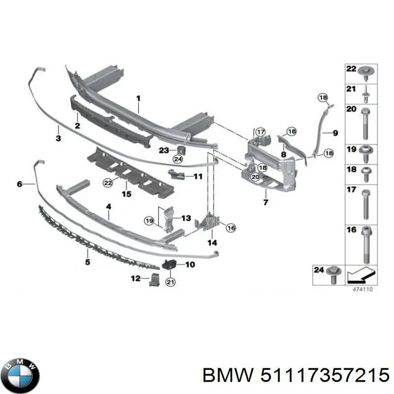 51117357215 BMW Consola de reforçador do pára-choque dianteiro