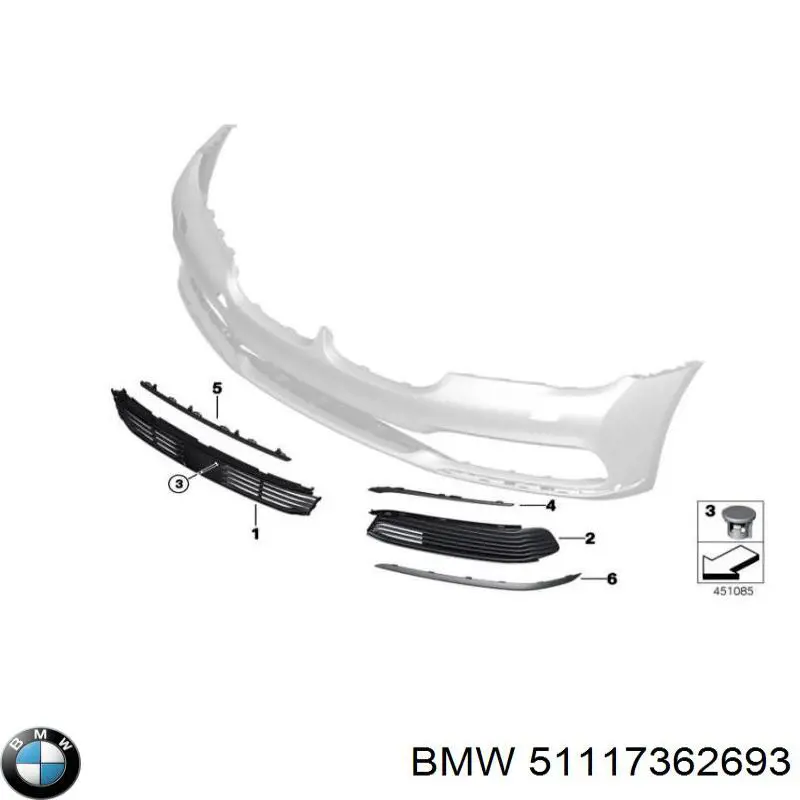 Moldura esquerda de grelha do pára-choque dianteiro BMW 51117362693 preço, a partir de 61,73 USD