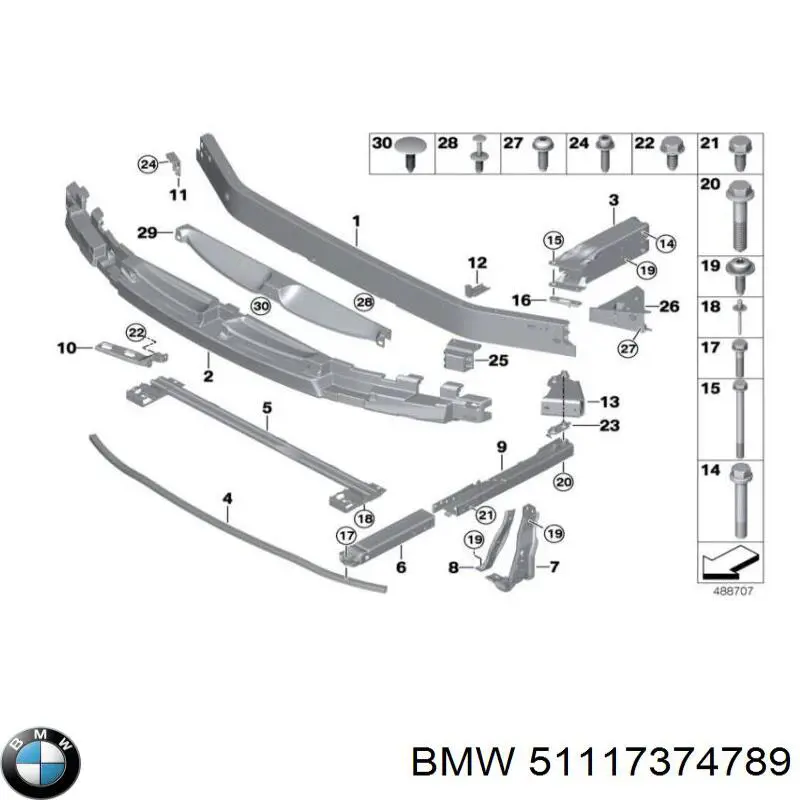 51117374789 BMW Consola de reforçador do pára-choque dianteiro