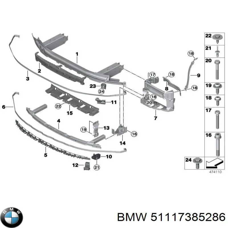 51117385286 BMW Absorvedor (enchido) do pára-choque dianteiro