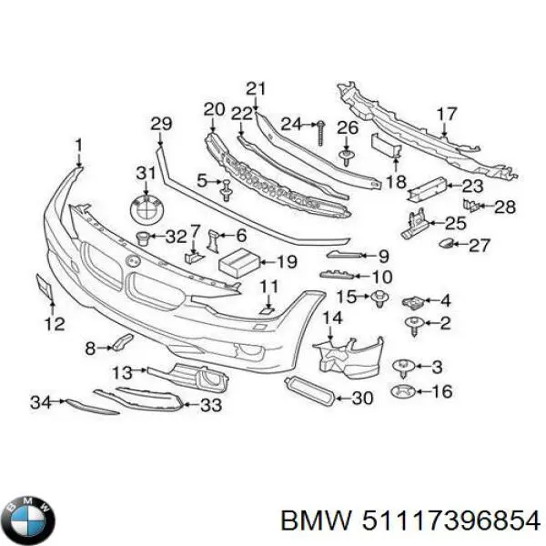 51117396854 BMW Moldura direita de grelha do pára-choque dianteiro
