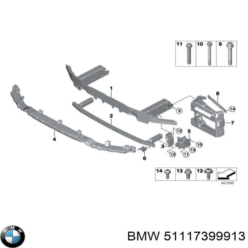 51117399913 BMW Consola de reforçador do pára-choque dianteiro