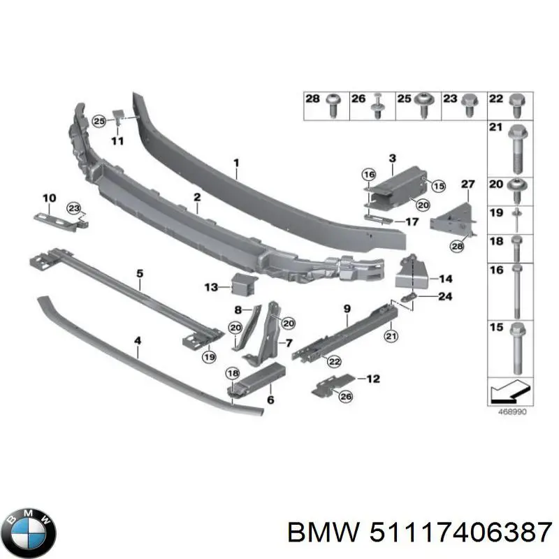 51117406387 BMW Consola de reforçador do pára-choque dianteiro