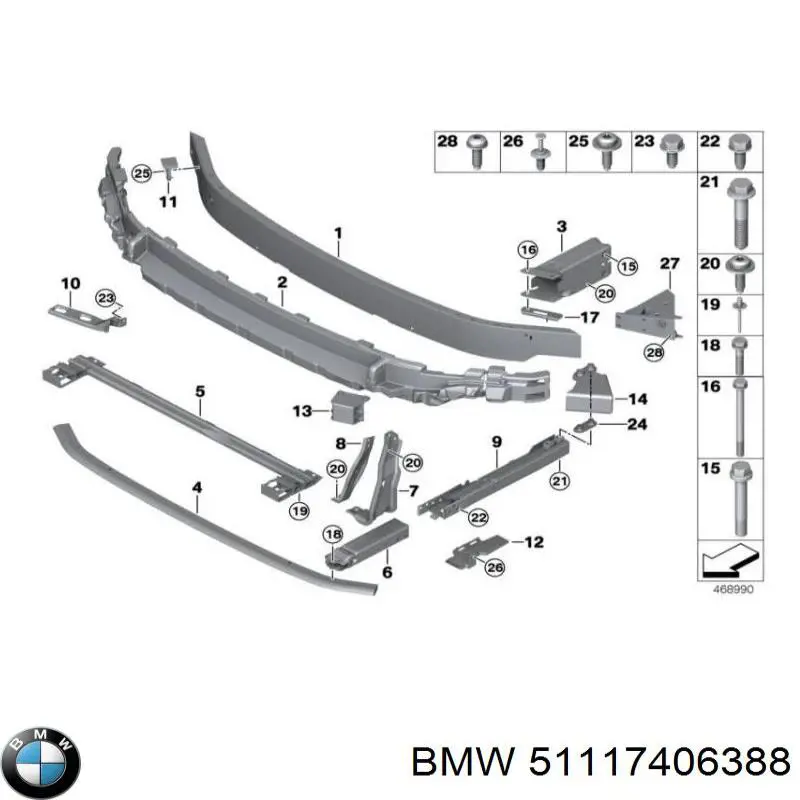 51117406388 BMW Consola de reforçador do pára-choque dianteiro
