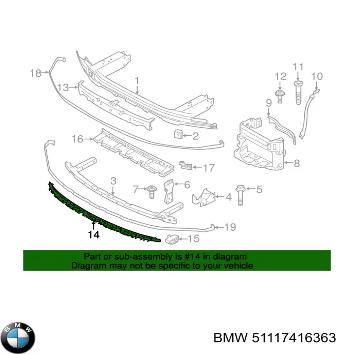 51117416363 BMW Absorvedor (enchido) do pára-choque dianteiro