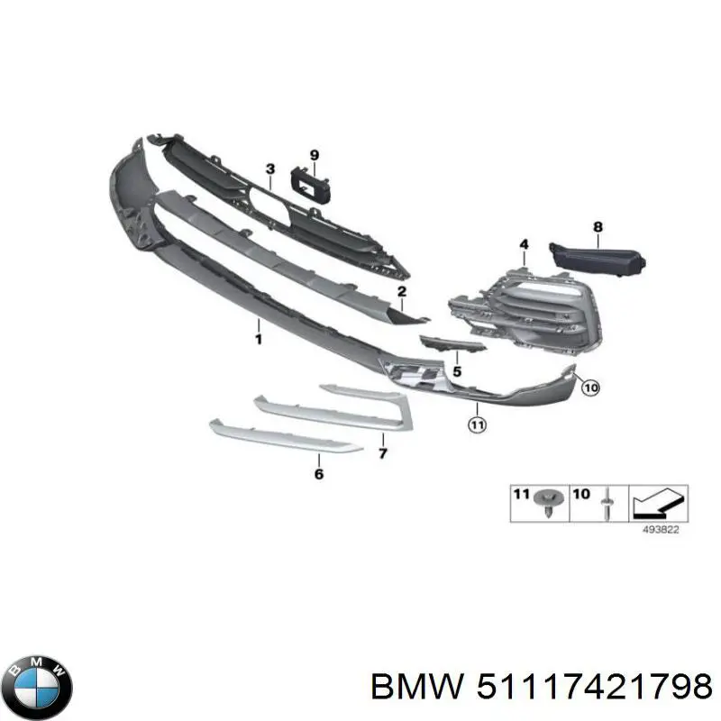 51117421798 BMW Grelha inferior do pára-choque dianteiro