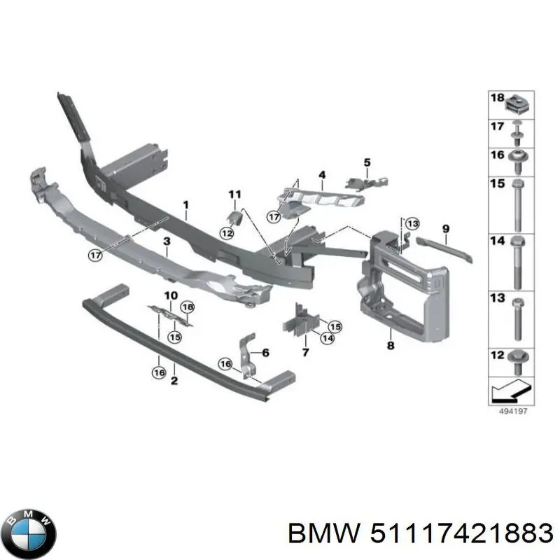 51117421883 BMW Reforçador do pára-choque dianteiro
