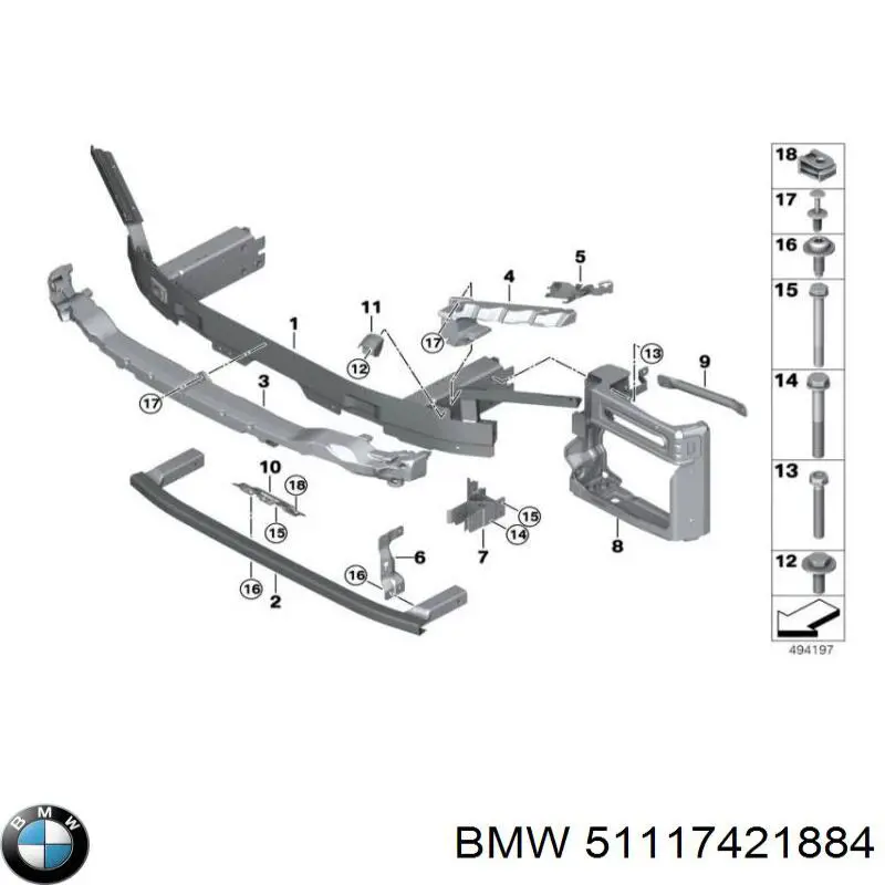 51117421884 BMW Reforçador do pára-choque dianteiro