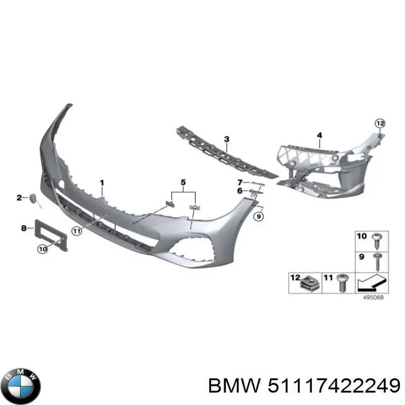 51117422249 BMW Guia do pára-choque dianteiro esquerdo