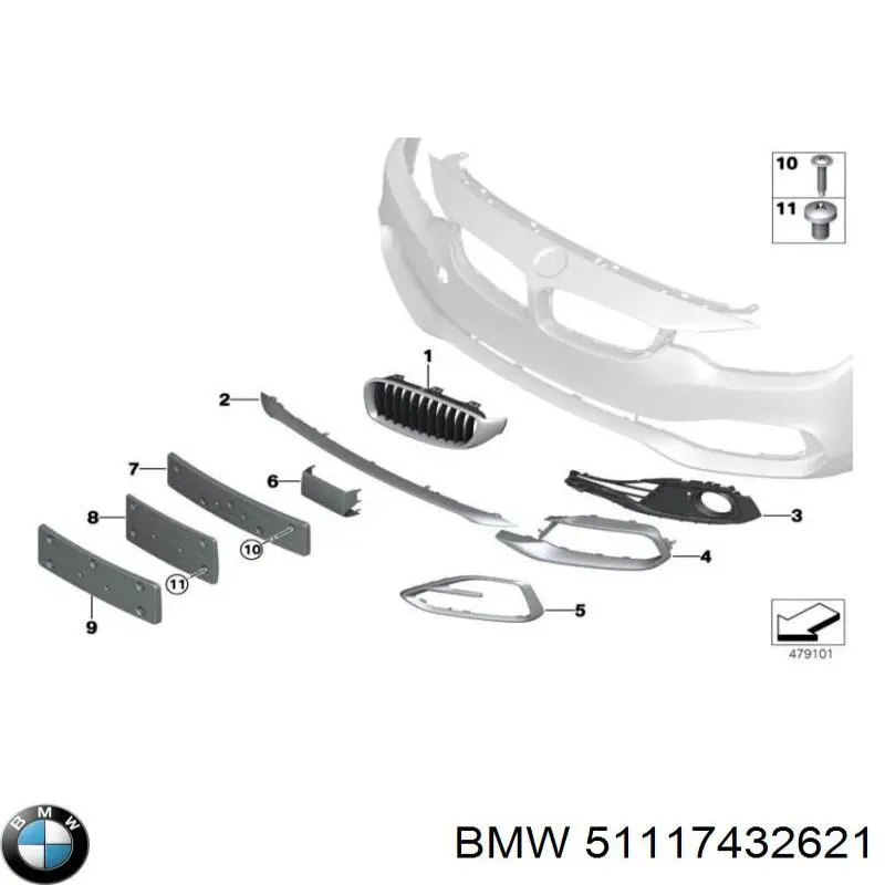 Placa sobreposta central do pára-choque dianteiro BMW 51117432621 preço, a partir de 58,57 USD