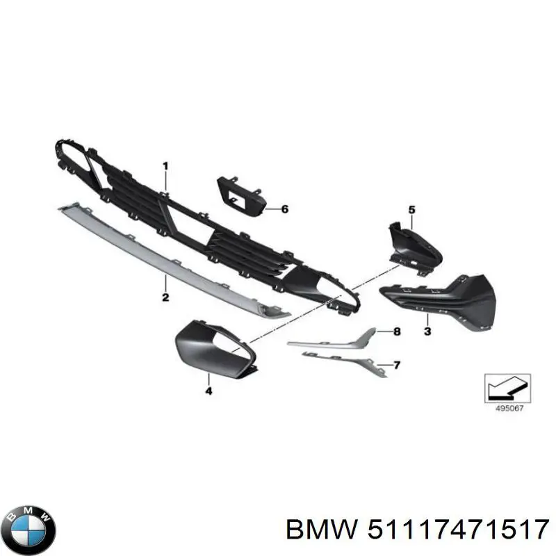 51117471517 BMW Moldura esquerda de grelha do pára-choque dianteiro