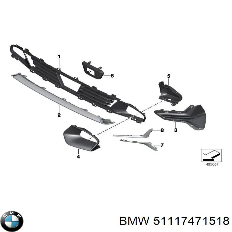 51117471518 BMW Moldura direita de grelha do pára-choque dianteiro
