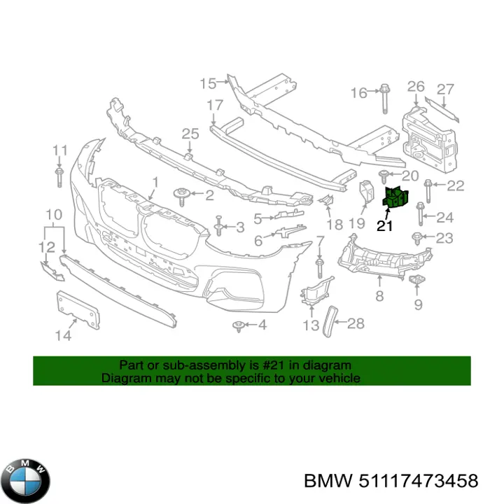 51117473458 BMW Consola externa direita do pára-choque dianteiro