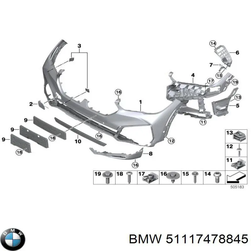 51117478845 BMW Guia do pára-choque dianteiro esquerdo