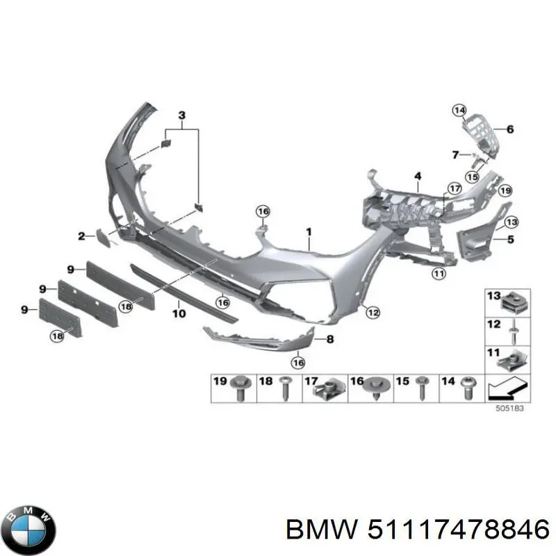 51117478846 BMW Guia do pára-choque dianteiro direito