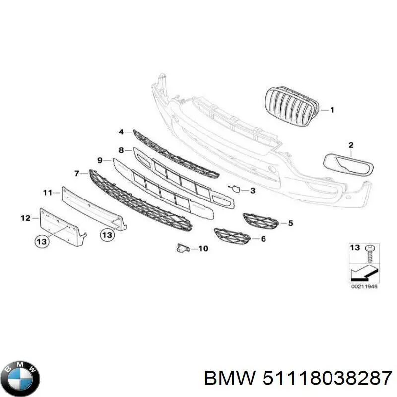 51118038287 BMW Grelha esquerda do pára-choque dianteiro