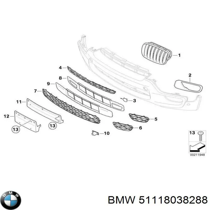 51118038288 BMW Grelha direita do pára-choque dianteiro
