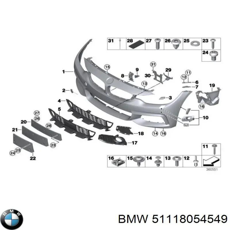 51118054549 BMW Grelha inferior do pára-choque dianteiro
