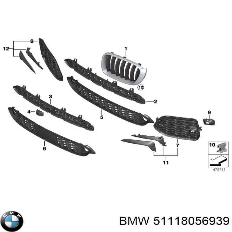 51118056939 BMW Grelha central do pára-choque dianteiro
