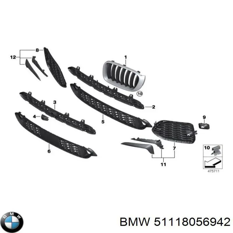 51118056942 BMW Grelha direita do pára-choque dianteiro