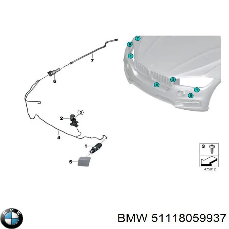 51118059937 BMW Placa sobreposta do injetor de fluido para lavador da luz dianteira