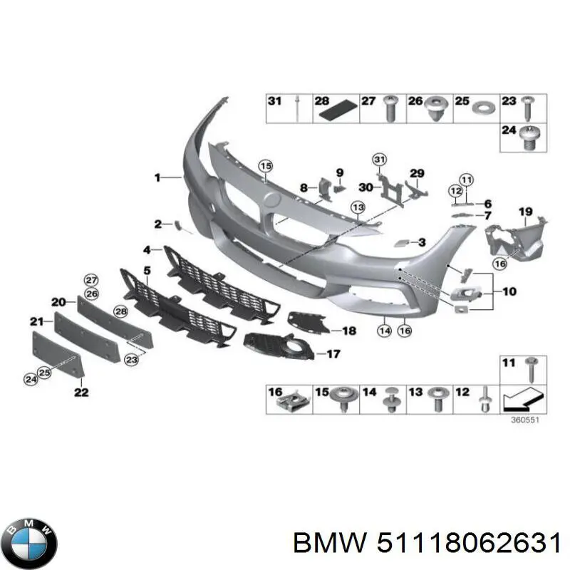 Tampão (grelha) das luzes de nevoeiro do pára-choque dianteiro esquerdo BMW 51118062631 preço, a partir de 41,77 USD