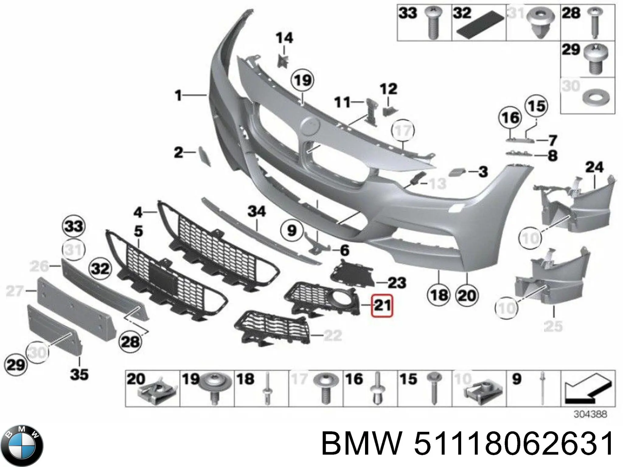 51118062631 BMW Tampão (grelha) das luzes de nevoeiro do pára-choque dianteiro esquerdo