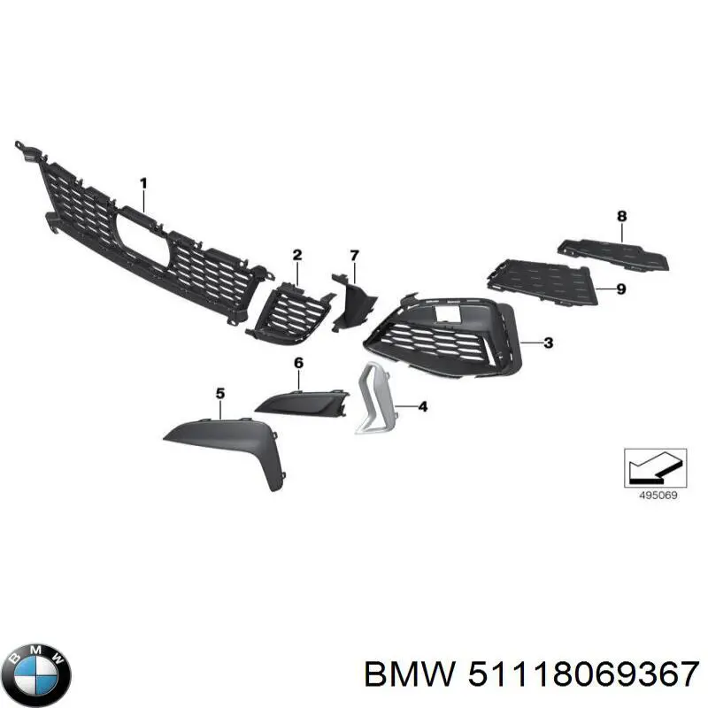 51118069367 BMW Grelha central do pára-choque dianteiro