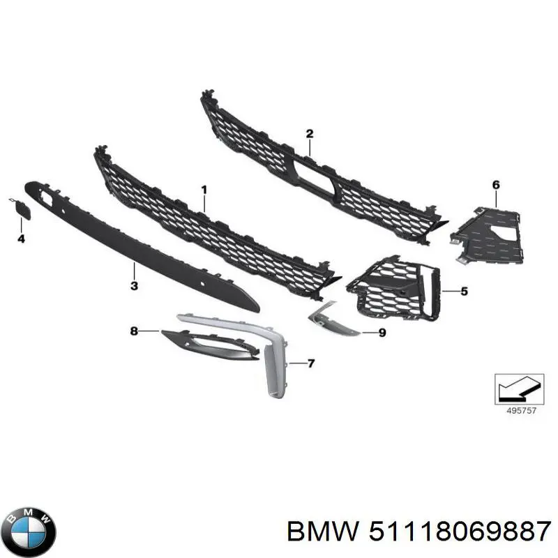 51118069887 BMW Grelha inferior do pára-choque dianteiro