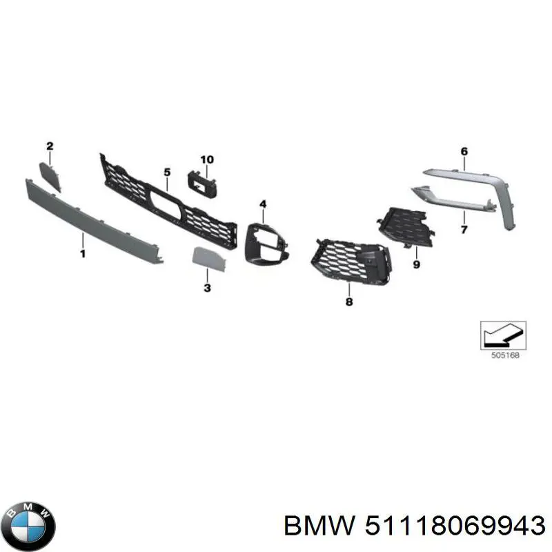51118069943 BMW Grelha inferior do pára-choque dianteiro