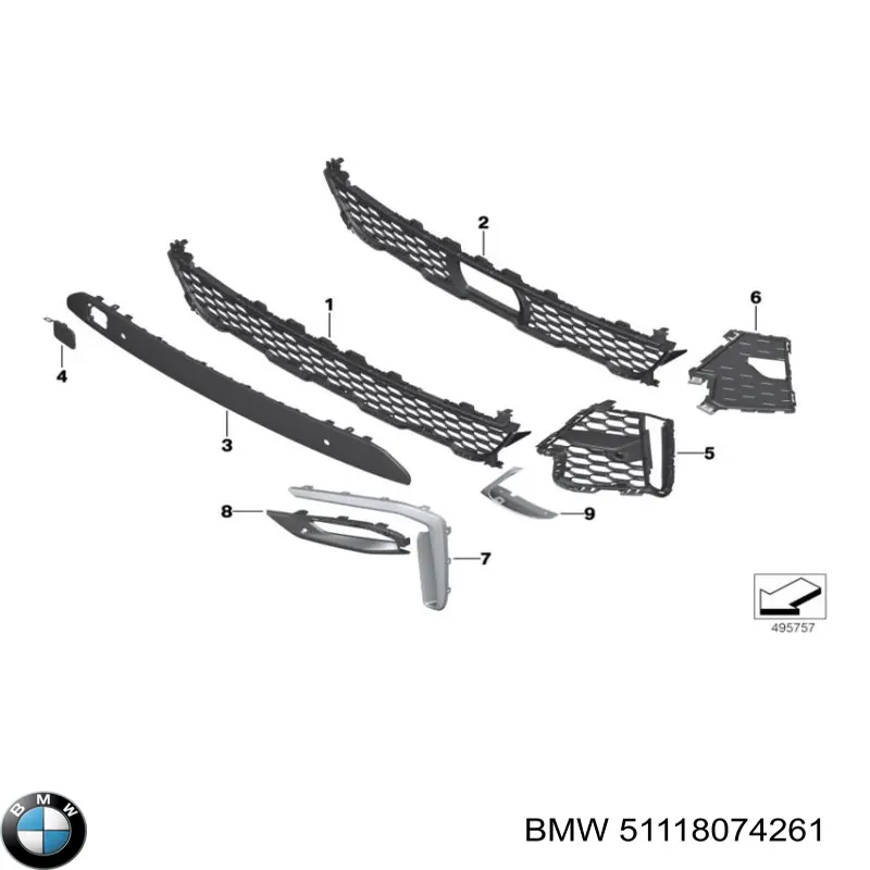 51118074261 BMW Moldura esquerda de grelha do pára-choque dianteiro