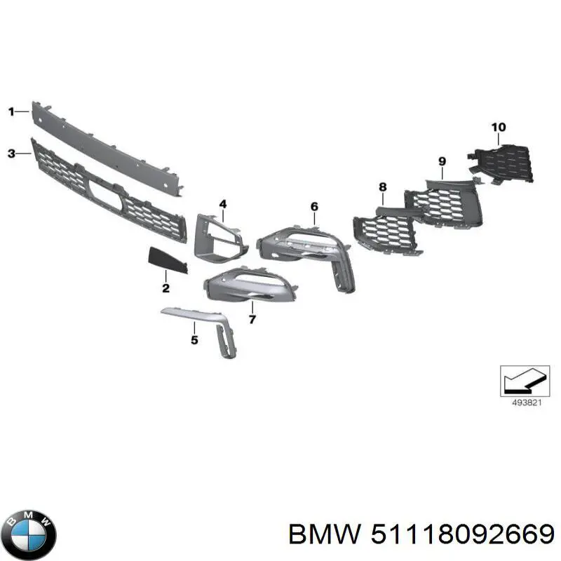 51118092669 BMW Moldura esquerda de grelha do pára-choque dianteiro
