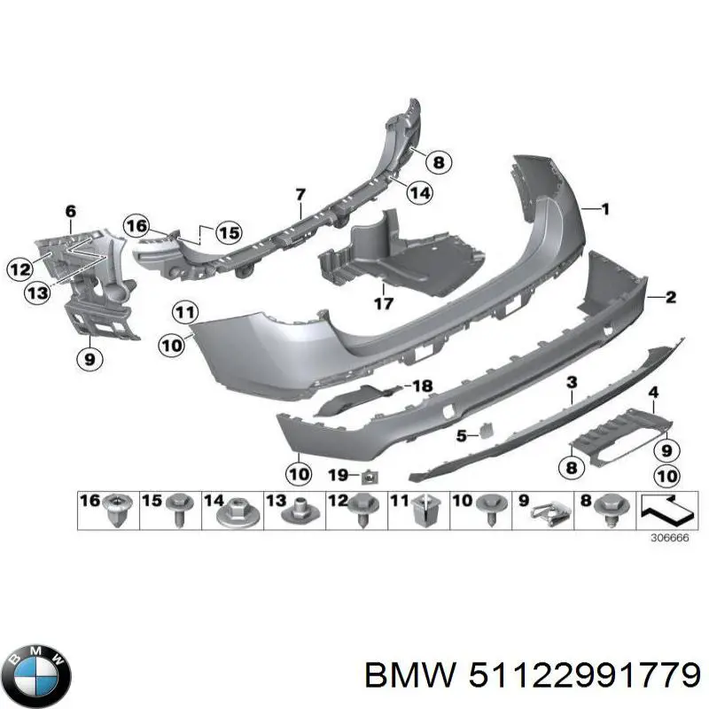 51122991779 BMW Consola esquerda do pára-choque traseiro