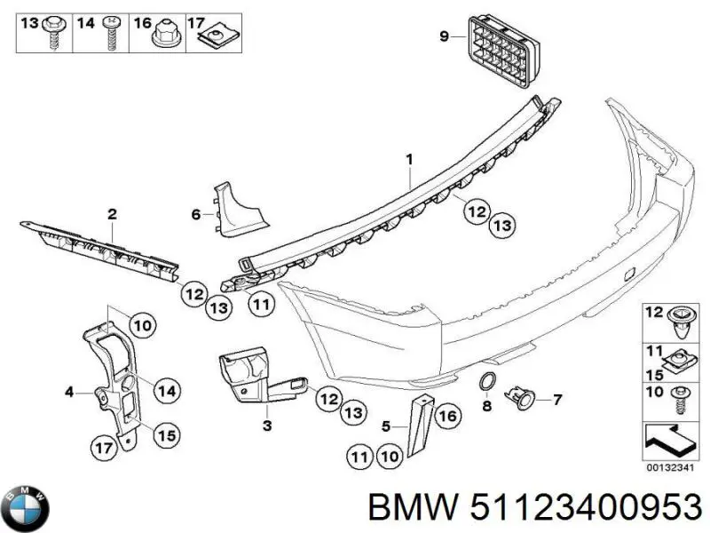 51123400953 BMW Consola esquerda do pára-choque traseiro externo