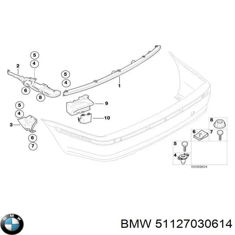 Compre 51127030614 BMW Guia direita do pára-choque traseiro