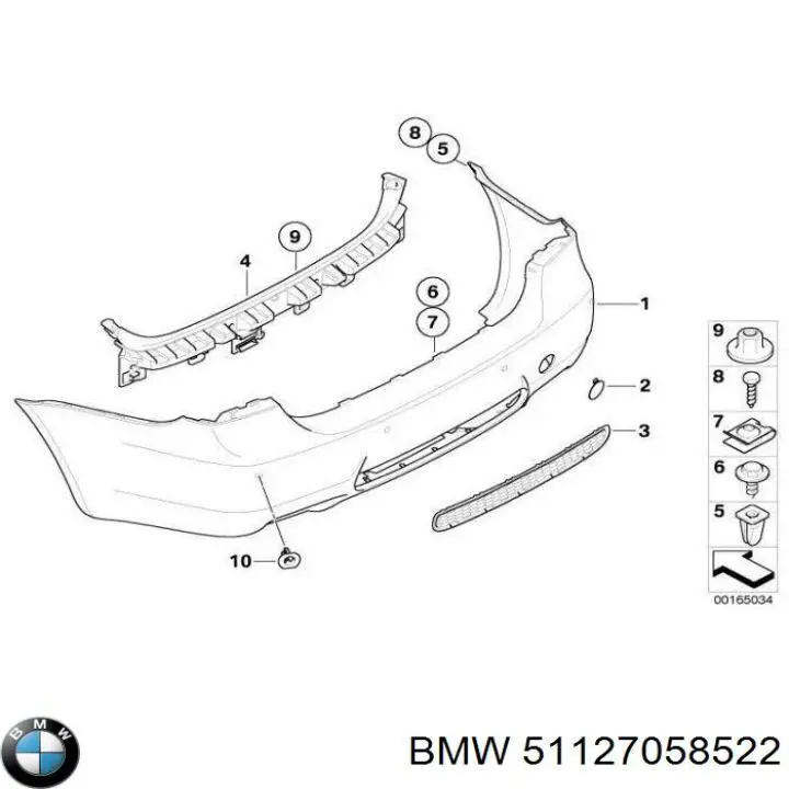 51127058522 BMW Guia do pára-choque traseiro