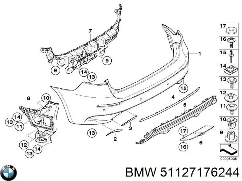 51127176244 BMW Consola central do pára-choque traseiro