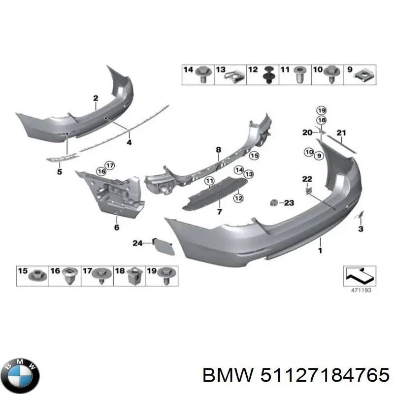 51127184765 BMW Guia do pára-choque traseiro