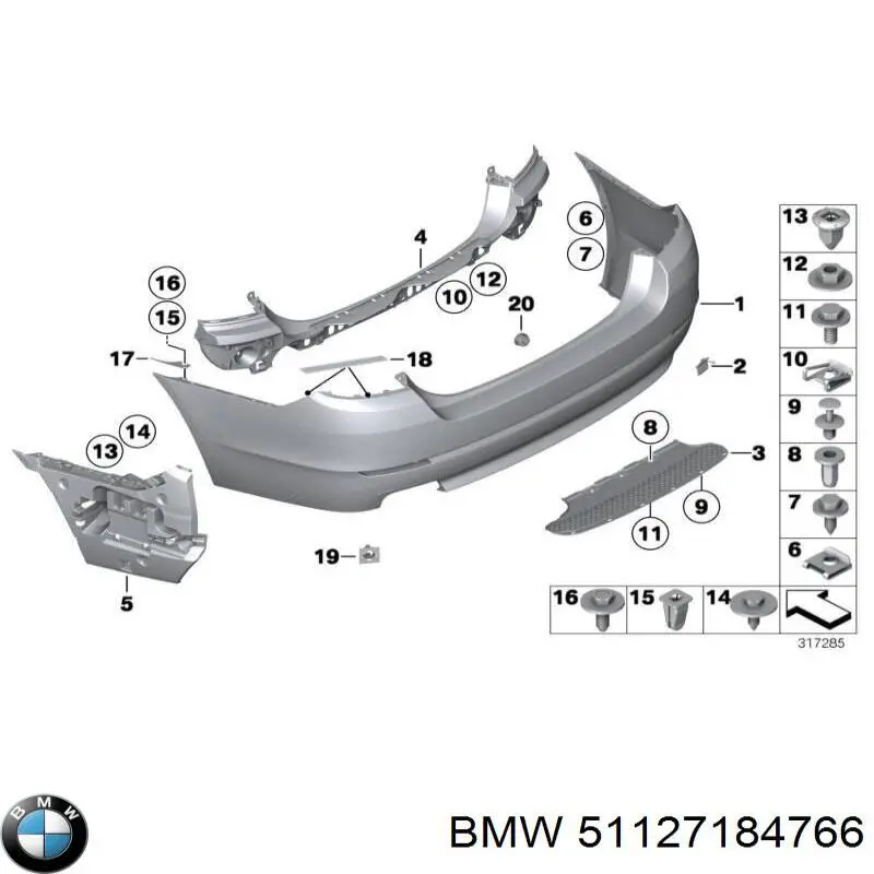 51127184766 BMW Consola central do pára-choque traseiro