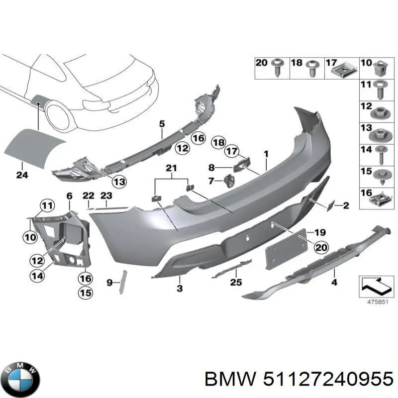51127240955 BMW Consola esquerda do pára-choque traseiro